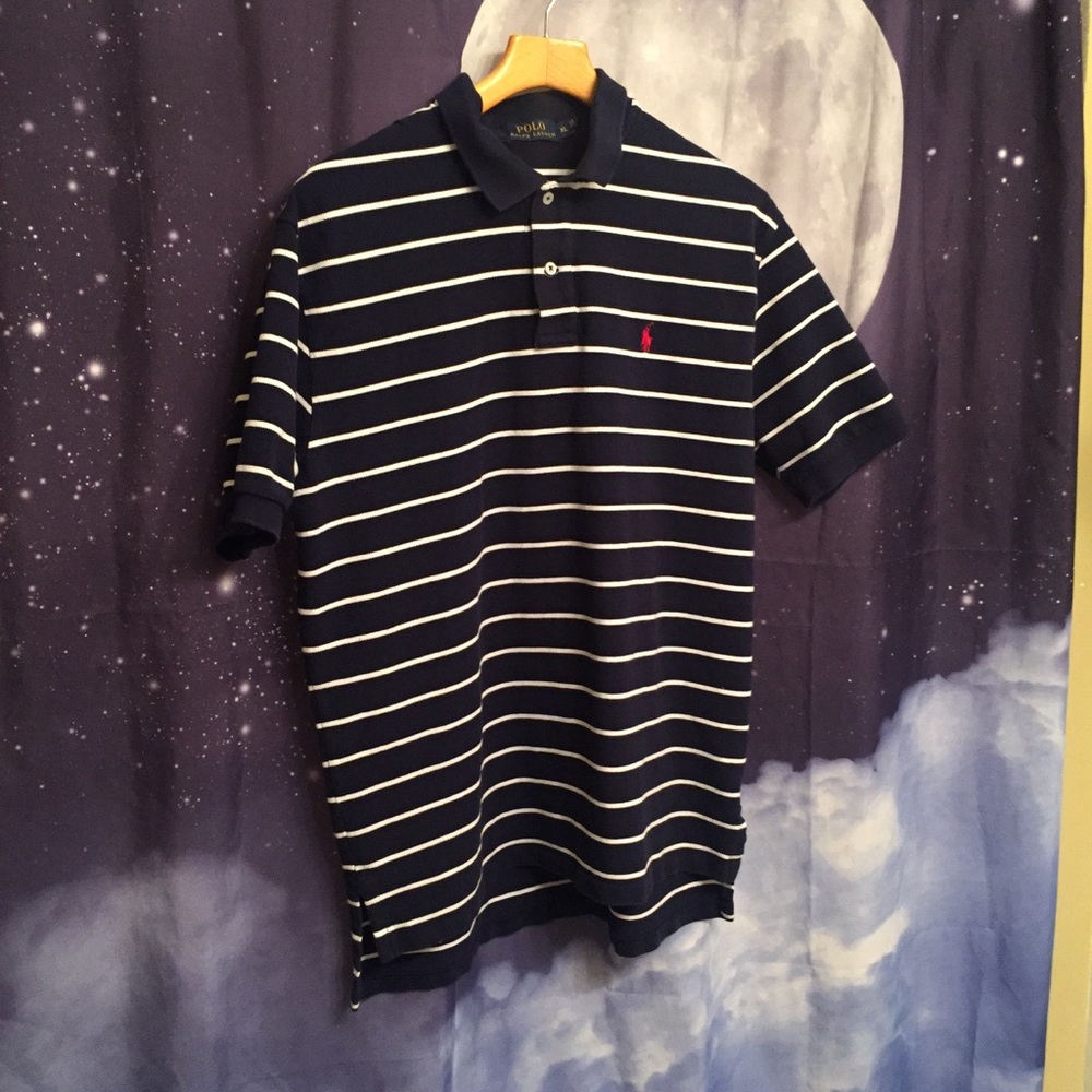 Ralph Lauren Navy Blue/White Stripes Polo XL